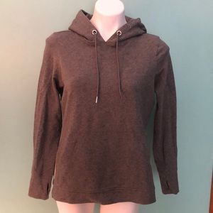 Orange Theory gray hooded lightweight sweatshirt top. Kangaroo front pocket.